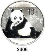 AUSLÄNDISCHE MÜNZEN,China Volksrepublik seit 1949 10 Yuan 2015.  Panda vor Bambus.
