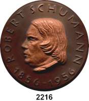 MEDAILLEN AUS PORZELLAN,Moderne Medaillen - Staatliche Porzellanmanufaktur MEISSEN Berlin Braune Medaille 1956 (80 mm).  Robert Schumann-Komitee der DDR.  Scheuch 1107.a.  W. 3061.  Im Etui.