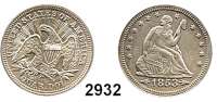 AUSLÄNDISCHE MÜNZEN,U S A  Quarter Dollar 1853.  Strahlem un den Adler.  KM 78.
