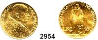 AUSLÄNDISCHE MÜNZEN,Vatikan Pius XI. 1922 - 1939 100 Lire 1931 (7,92g fein).  Schön 9.  KM 9.  Fb. 283.  GOLD