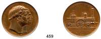 M E D A I L L E N,Personen Borsig, Johann Friedrich August Bronzemedaille 1858 (Kullrich).  Auf die Fertigstellung der 1000. Lokomotive bei der Firma Borsig.  Brb. der Gebrüder Borsig n. r. / Lokomotive.  Sommer K 25.  37 mm.  22,94 g.