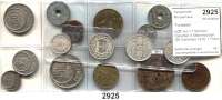 AUSLÄNDISCHE MÜNZEN,Tunesien  LOT von 17 Münzen.  Darunter 4 Silbermünzen (50 Centimes 1916; 1 Franc 1915; 5 Francs 1936 und 1939.