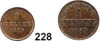 Deutsche Münzen und Medaillen,Bayern LOTS     LOTS     LOTS 1 Heller 1839 (prägefrisch) und 1 Pfennig 1859 (sehr schön).  AKS 97 und 161.   Jg. 55 und 91.  LOT 2 Stück.