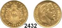 AUSLÄNDISCHE MÜNZEN,Frankreich Napoleon III. 1852 - 1870 20 Francs 1863 BB, Straßburg.  (5,8g fein).  Kahnt/Schön 116.  KM 800.2.  Fb. 585.  GOLD