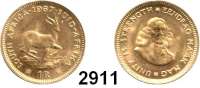 AUSLÄNDISCHE MÜNZEN,Südafrika Republik, seit 1961 1 Rand 1967.  (3,66g fein).  Schön 84.  KM 63.  Fb. 12.  GOLD