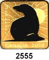 AUSLÄNDISCHE MÜNZEN,Kanada  3 Dollars 2010 (Silber, vergoldet).  Eisbär vor Polarlichtern.  Schön A 899.  KM 1051.  Im Originaletui mit Zertifikat.