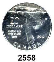 AUSLÄNDISCHE MÜNZEN,Kanada  20 Dollars 2012.  Schwimmender Eisbär.  Schön 1129.  KM 1226