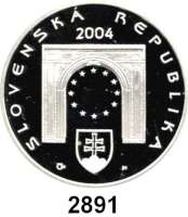 AUSLÄNDISCHE MÜNZEN,Slowakei  200 Korun 2004.  EU Mitgliedschaft.  Schön 75.  KM 78.  Im Originaletui mit Zertifikat.