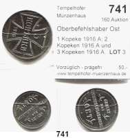 Besetzte Gebiete  -  Kolonien  -  Danzig,Oberbefehlshaber Ost  1 Kopeke 1916 A; 2 Kopeken 1916 A und  3 Kopeken 1916 A.  LOT 3 Stück