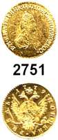 AUSLÄNDISCHE MÜNZEN,Russland Katharina II. 1762 - 1796 Rubel 1779, St. Petersburg.  1,30 g.  Bitkin 115.  Cr. 76.  Fb. 135.  GOLD