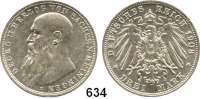 R E I C H S M Ü N Z E N,Sachsen - Meiningen Georg II. 1866 - 1914 3 Mark 1908.