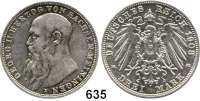 R E I C H S M Ü N Z E N,Sachsen - Meiningen Georg II. 1866 - 1914 3 Mark 1908.