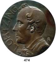 M E D A I L L E N,Personen Lortzing, Albert Gustav Einseitige Bronzegußmedaille o.J. (August Göhring).  Kopf nach links.  Niggl 1212.: 154 mm.  382 g.