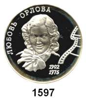 AUSLÄNDISCHE MÜNZEN,Russland Russische Föderation seit 1991 2 Rubel 2002.  100. Geburtstag von Ljubov Orlova.  Parch. 839.  Schön 724.  Y. 793.