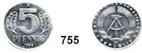 Deutsche Demokratische Republik,Kleinmünzen Verprägungen und Kuriositäten 5 Pfennig 1968 A.  Geprägt auf artfremden Schrötling.  0,91 g statt 1,1 g.