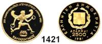 AUSLÄNDISCHE MÜNZEN,Griechenland 3. Republik, seit 1973 2500 Drachmen 1981.  (5,8g fein).  Olympische Spiele - Agon.  Schön 128.  KM 128.  Fb. 24.  GOLD