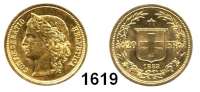 AUSLÄNDISCHE MÜNZEN,Schweiz Eidgenossenschaft 20 Franken 1883, Bern  (5,8g fein).  HMZ 1194 a.  Schön 19.  KM 31.1.  Fb.495.  GOLD