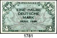 P A P I E R G E L D,BUNDESREPUBLIK DEUTSCHLAND  1/2 Deutsche Mark 1948.  Ros. WBZ-1.