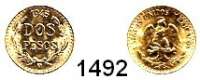 AUSLÄNDISCHE MÜNZEN,Mexiko Estados Unidos Mexicanos 2 Pesos 1945 (1,5g fein, off. Neuprägung).  Schön 23.  KM 461.  Fb. 170 R.  GOLD