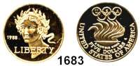 AUSLÄNDISCHE MÜNZEN,U S A  5 Dollars 1988 W, West Point. (7,52g fein).  Olympische Spiele - Seoul.  Schön 224.  KM 223.  Fb. 199.  GOLD