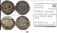 Österreich - Ungarn,Habsburg - Lothringen Ferdinand I., 1835 - 1848 20 Kreuzer 1841 A, B; 1842 A und 1848 KB.  LOT 4 Stück.