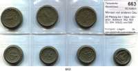 P O R Z E L L A N M Ü N Z E N,Münzen von anderen Deutschen Keramischen Fabriken Waldenburg 20 Pfennig bis 1 Mark 1921 grün.  Scheuch  552, 553(2), 554, 555(2) und 556.   Menzel 25902.  LOT 7 Stück