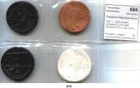 P O R Z E L L A N M Ü N Z E N,Deutsche Majolikamünzen Ravensburg 100 ---- 1923 braun, schwarz(2) und weiß.  Scheuch 573.a, aIII und n.  LOT 4 Stück