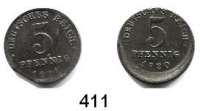R E I C H S M Ü N Z E N,Proben und Verprägungen  5 Pfennig 1920 E.  Dezentriert 10 % und 1921 A.  Zainendestück.  Jg. 297.  LOT 2 Stück.