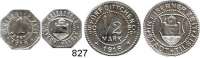 Notmünzen; Marken und Zeichen,0 Tilsit (Ostpreußen) 1 Pfennig und 1/2 Mark 1918.  Manzel 25010.1 und 2.  Funck 540.1 und 2 b.  LOT 2 Stück.