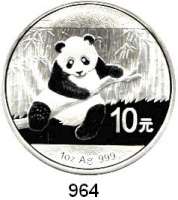 AUSLÄNDISCHE MÜNZEN,China Volksrepublik seit 1949 10 Yuan 2014 (Silberunze).  Panda mit Zweig.