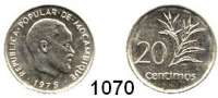 AUSLÄNDISCHE MÜNZEN,Moçambique  20 Céntimos 1975.  Dieses Stück gelangte wegen der unterbliebenen Währungsumstellung nicht in den Zahlungsverkehr.  Schön 35.  KM 94.