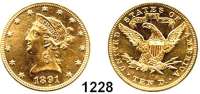 AUSLÄNDISCHE MÜNZEN,U S A  10 Dollars 1891.  (15,04g fein).  Kahnt/Schön 49.  KM 102.  Fb. 158,  GOLD
