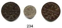 Deutsche Münzen und Medaillen,Nassau Adolf 1839 - 1866 1 Kreuzer (Billon) 1861; 1 Kreuzer (Kupfer) 1862 und 1863.  LOT 3 Stück.