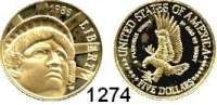 AUSLÄNDISCHE MÜNZEN,U S A  5 Dollars 1986 W.  (7,52g fein).  100 Jahre Freiheitsstatue.  Schön 215.  KM 215.  Fb. 197.  GOLD
