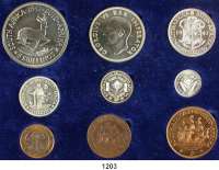 AUSLÄNDISCHE MÜNZEN,Südafrika Georg VI. 1937 - 1952 Kurssatz 1947 (9 Werte)  1/4 Penny bis 5 Shillings.  KM PS 19.  Im Originaletui.