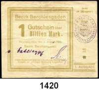 P A P I E R G E L D   -   N O T G E L D,Bayern Berchtesgaden Bezirk.  2, 5, 10, 20, 50, 100 Milliarden Mark, 1 Billion Mark 9.8.1923.  Keller 313 e.  LOT 7 Scheine.