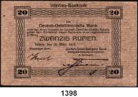 P A P I E R G E L D,D E U T S C H E      K O L O N I E N Deutsch-Ostafrika 20 Rupien 15.3.1915.  Typ 1.  Unterschrift violett.  Ros. DOA-7 b.
