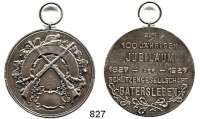 M E D A I L L E N,Schützen Gatersleben Silbermedaille 1927.  Zum 100jährigen Jubiläum der Schützengesellschaft.  40 mm.  22,47 g.  Mit Öse und Ring.