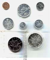 AUSLÄNDISCHE MÜNZEN,Kanada LOTS     LOTS     LOTS 5 Dollars (Silberunze) 1989, 1994 und Münzsatz 1965 (& Werte, Cent bis Silberdollar).  LOT 8 Stück.