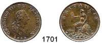 AUSLÄNDISCHE MÜNZEN,Großbritannien Georg III. 1760 - 1820 Farthing 1799.  Spink 3779.  Schön 14.  KM 646.