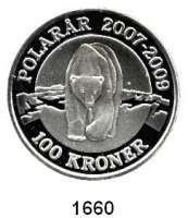 AUSLÄNDISCHE MÜNZEN,Dänemark Margrethe II., seit 1972 100 Kronen 2007, Kopenhagen.  Eisbär.   Schön 134.  KM 917.  Im Originaletui mit Zertifikat.