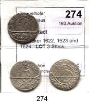 Deutsche Münzen und Medaillen,Riga, Stadt Gustav II. Adolf 1621 - 1632 3 Pölcker 1622, 1623 und 1624.  LOT 3 Stück.