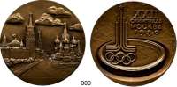 M E D A I L L E N,Olympiade Moskau 1980 Offizielle Bronzegußmedaille 1980 (A. Leonowa).  Für Teilnehmer.  Stadtzentrum. / Olympiasymbol.  60 mm.  125,97 g.  Im Originaletui.