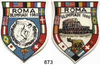 M E D A I L L E N,Olympiade Rom 1960 LOT von 4 verschiedenen Aufklebern (2x Filz und 2x Plastik).  Auf die Olympischen Spiele.  80 x 60 mm bis 120 mm Ø