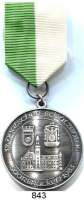 M E D A I L L E N,Schützen Saarbrücken Einseitige versilberte Bronzemedaille 1983.  Teilnehmerabzeichen des 32. Deutschen Schützentags.  39,5 mm.  Mit Öse und Band.