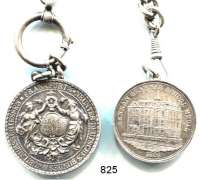 M E D A I L L E N,Schützen Frankfurt am Main Silberkette (800, 29 cm). mit zwei Silbermedaillen.  1.  1887 9. Deutsche Bundesschiessen (40 mm) und 2. 1865 Denman Grammar School Medal mit Gravur 