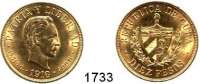 AUSLÄNDISCHE MÜNZEN,Kuba  10 Pesos 1916.  (15,05g fein).  Schön 14.  KM 20.  Fb. 3.  GOLD