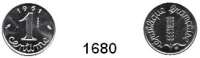 AUSLÄNDISCHE MÜNZEN,Frankreich 5. Republik seit 1958 1 Centime 1961.  ESSAI.  KM E 103..