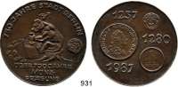 M E D A I L L E N,Numismatik  Bronzegußmedaille 1987.  750 Jahre Berlin und über 700 Jahre Münzprägung in Berlin.  Berliner Bär beim Münzprägen (Hammerschlag). /  Münzmotive.  87 mm.  207,3 g.