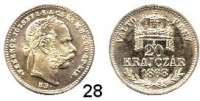 Österreich - Ungarn,Habsburg - Lothringen Franz Josef I. 1848 - 1916 20 Kreuzer 1868 KB, Kremnitz. Off. Neuprägung. zu Frühwald 1804.